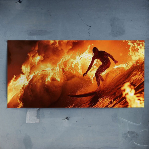 Fiery Wave Surfer Poster Art
