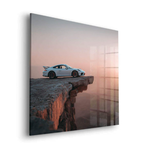 Cliffside Car Sunset Acrylic Glass Art