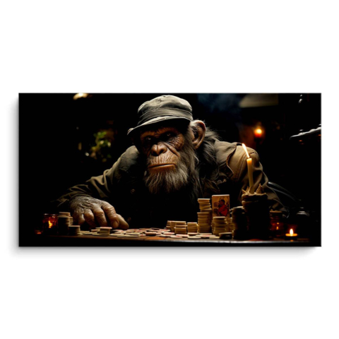 Schimpansen Pokerabend PVC Matt Leinwandbild