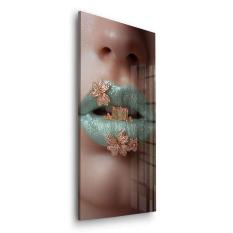 Blumige Lippen Accessoire Acrylglasbild