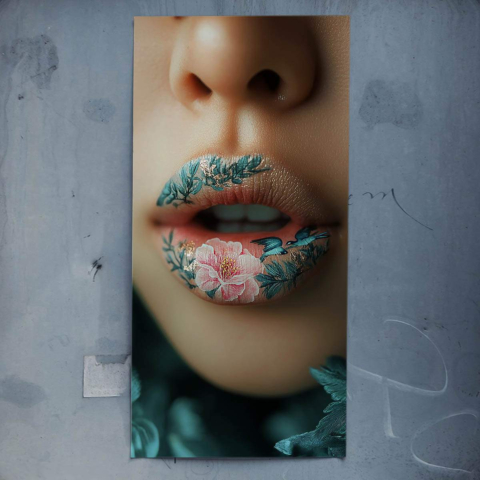 Blumige Tattoo-Lippen Poster