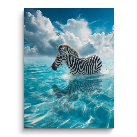 Zebra in Water Canvas Art