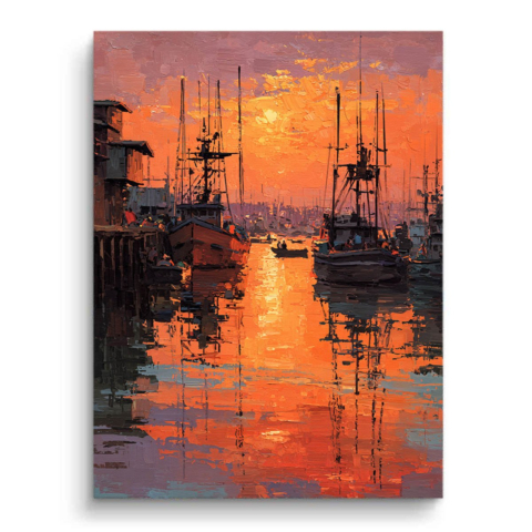 Sonnenuntergang Hafen Leinwandbild