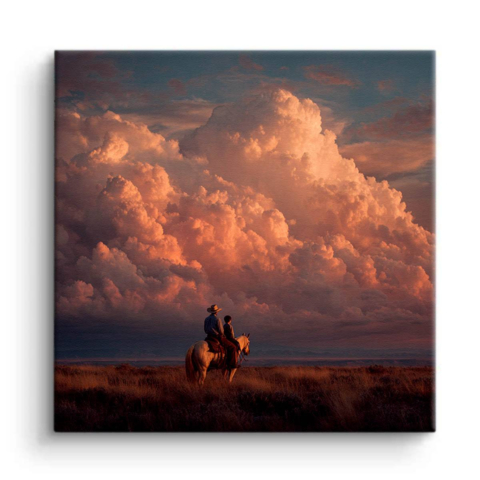 Équitation au coucher du soleil Toile