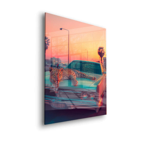 Leopard Sunset Cruiser Acrylic Glass Art