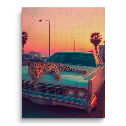 Leopard Sunset Cruiser Canvas Art