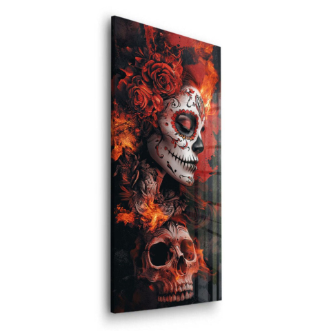 Flammengeküsster Schädel Acrylglasbild