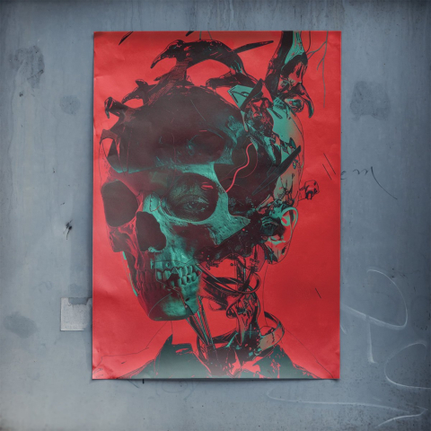 Fusion Crâne Néon Poster