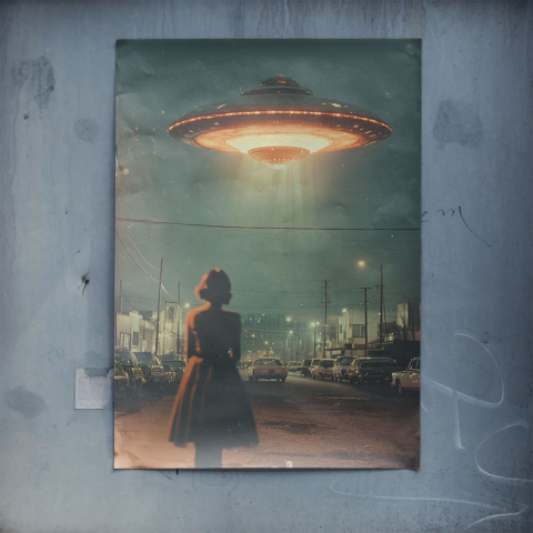Retro UFO Begegnung Poster