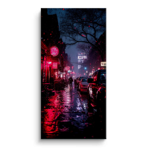 Neon Rain Street Scene Canvas Art