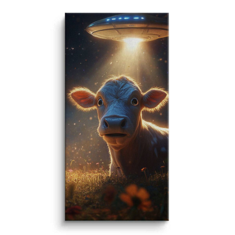 Cosmic Cow Encounter Canvas Art