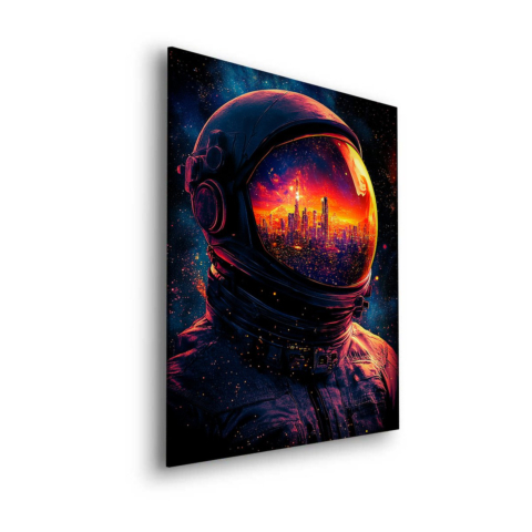 Kosmische Stadtsilhouette Astronaut Dibond Leinwandbild