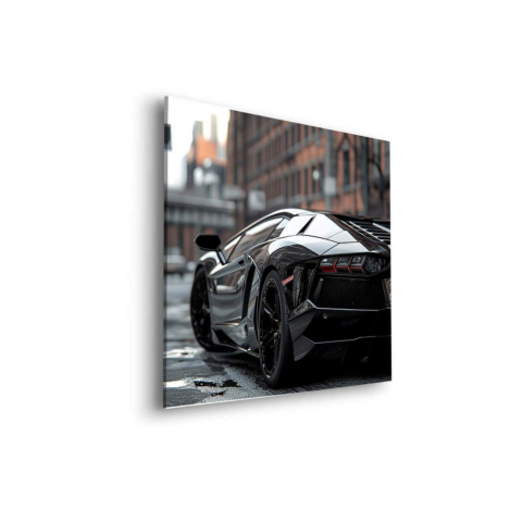 Urban Eleganz: Schwarzer Supersportwagen Dibond Matt Art
