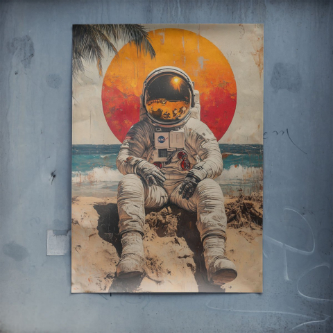 Astronauta Zachód Słońca Spokój Plakat