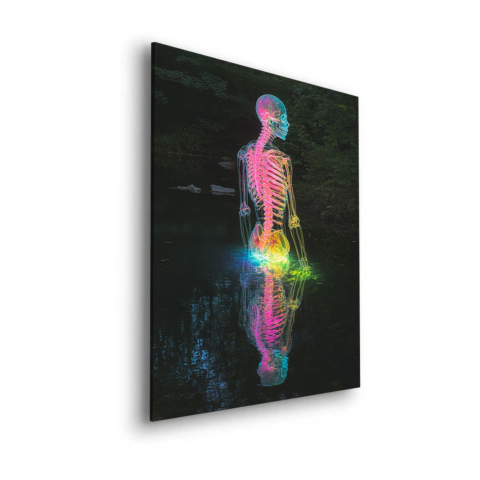 Neon-Skelett-Reflexion Dibond Leinwandbild