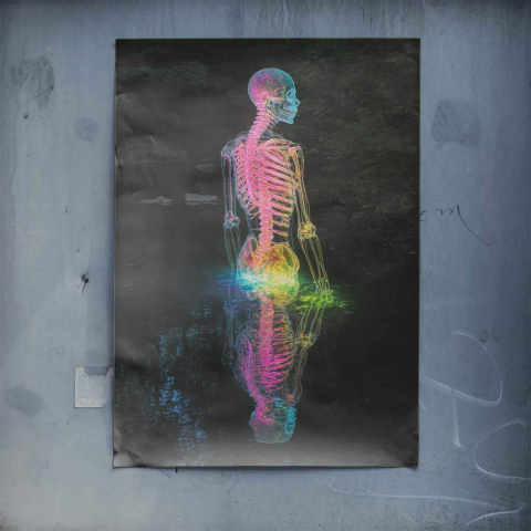 Odbicie Neonowego Szkieletu Plakat