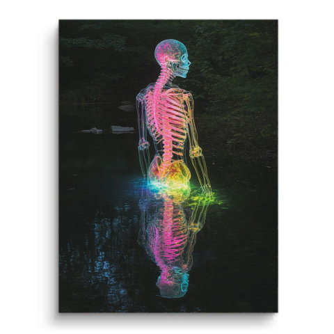 Neon-Skelett Spiegel Leinwandbild
