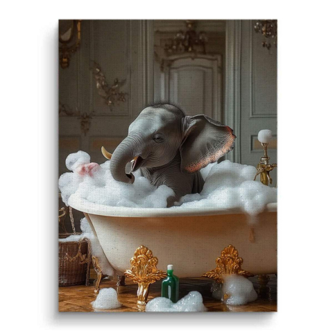 Whimsical Elephant Bath Canvas Art