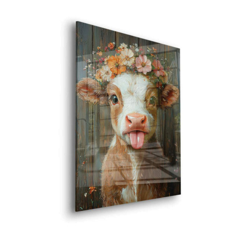 Floral Cow Portrait Acrylic Glass Art