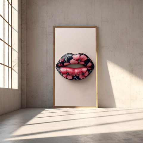 Blumiger Lippen-Kissen Leinwandbild