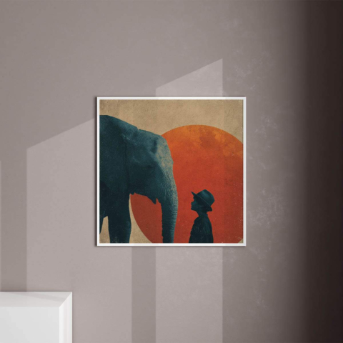 Elefant und Mann Leinwandbild