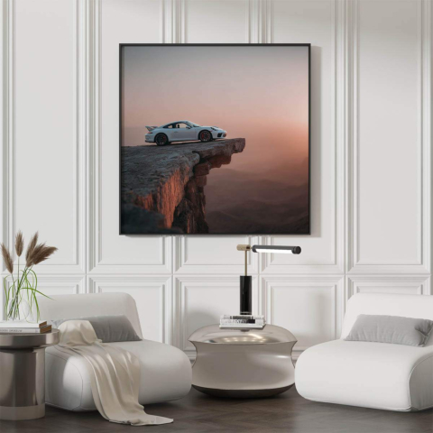 Kliffküste Auto Sonnenuntergang Leinwandbild