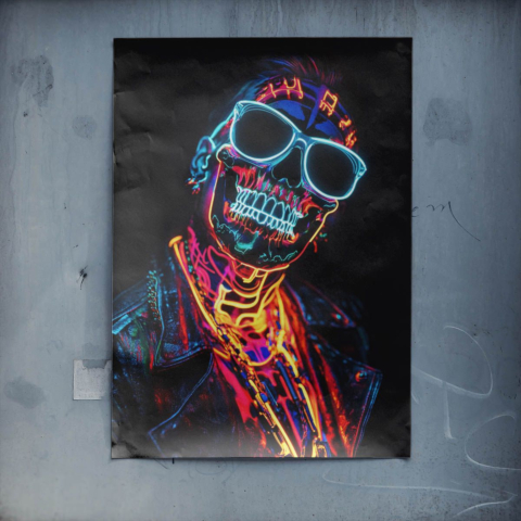Neonowy Szkielet Plakat