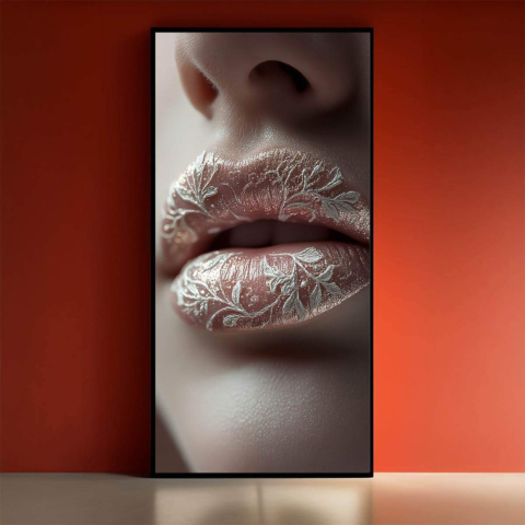 Silberne Prägung Lippen Leinwandbild