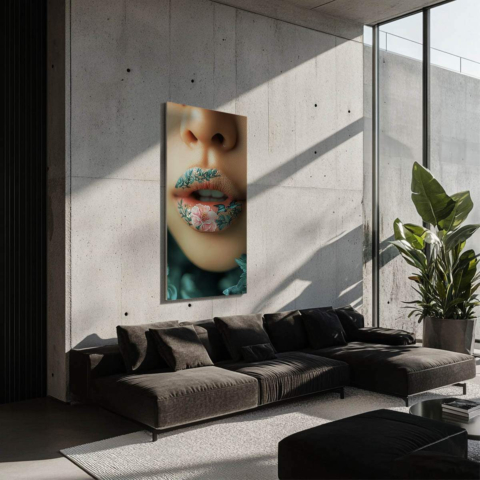 Blumiges Tattoo Lippen Dibond Matt Kunst