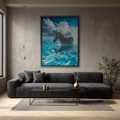 Zebra in Water Canvas Art