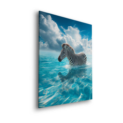 Zebra im Wasser Dibond Leinwandbild