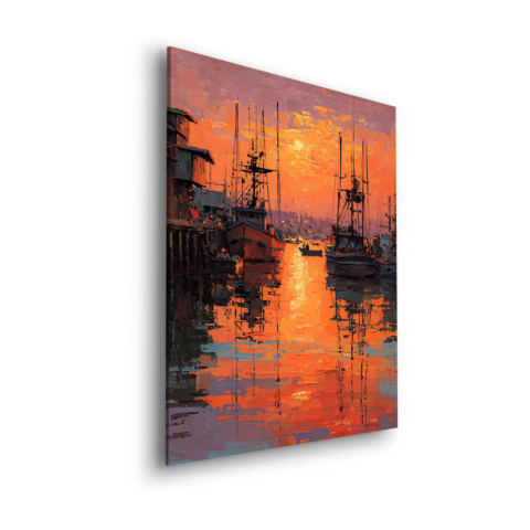 Sonnenuntergang Hafen Dibond PVC Matt