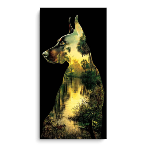 Hund Fluss PVC Matt Bild auf Dibond Matt