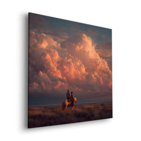 Équitation au coucher du soleil Dibond PVC Mat
