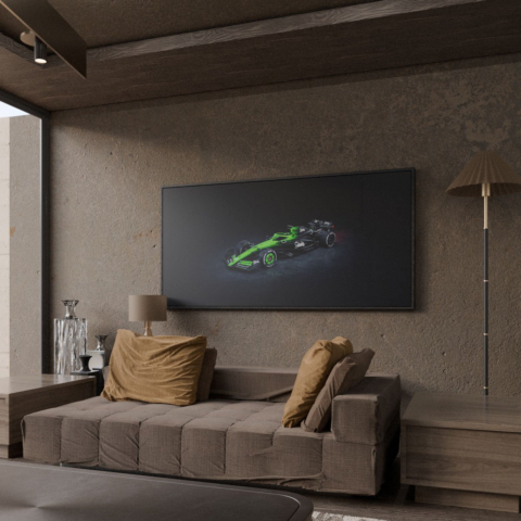 Green and Black Race Car Canvas Art