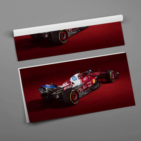 Auto de F1 sobre suelo rojo Póster