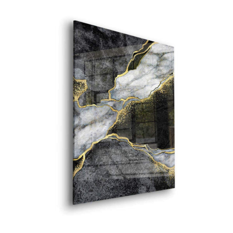 Schwarz-Goldene Marmorierung Acrylglasbild